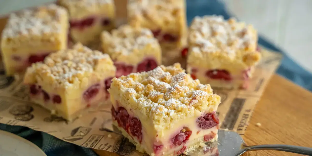 Saftiger Kuchen mit Kornelkirschen und Streuseln, perfekt für Kornelkirsche Rezepte.