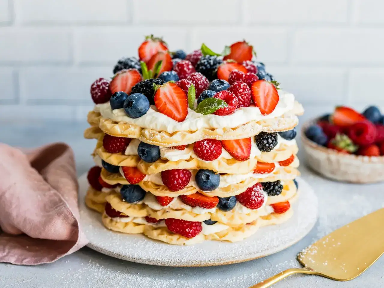 Schicht f&uuml;r Schicht eine k&ouml;stliche Waffeltorte mit Mascarpone und frischen Beeren, ein Fest f&uuml;r die Augen und den Gaumen.